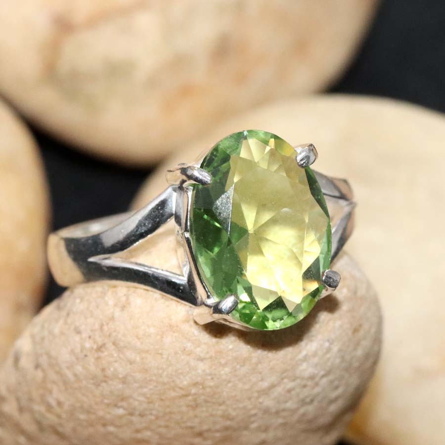 925 Silver Plated Exclusive Tsavorite Faceted Ring US 7 Handmade Jewelry GW