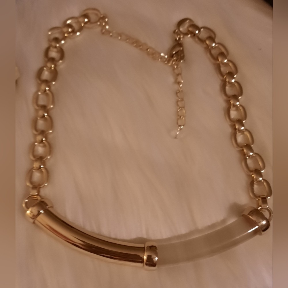 WHBM Lucite Gold bar Designer statement NECKLACE 16in to 20in