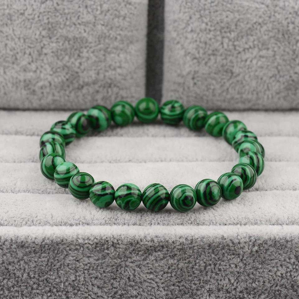 Handmade Natural 8mm Green Malachite Round Gemstone Beads Stretch Bracelet