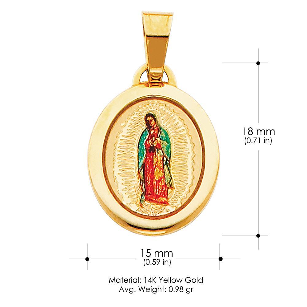 14K Yellow Gold Our Lady of Guadalupe Enamel Picture Charm Pendant with 0.9mm Si