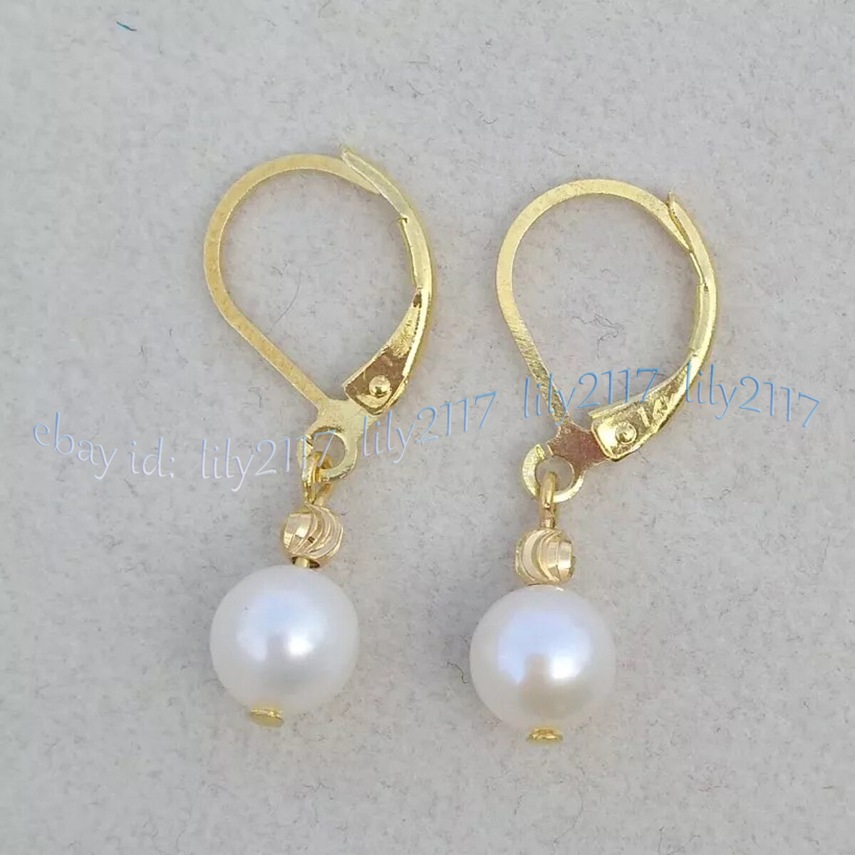 AAA 8-9mm Natural Round Perfect South Sea White Pearl Earrings 14k Yellow Gold