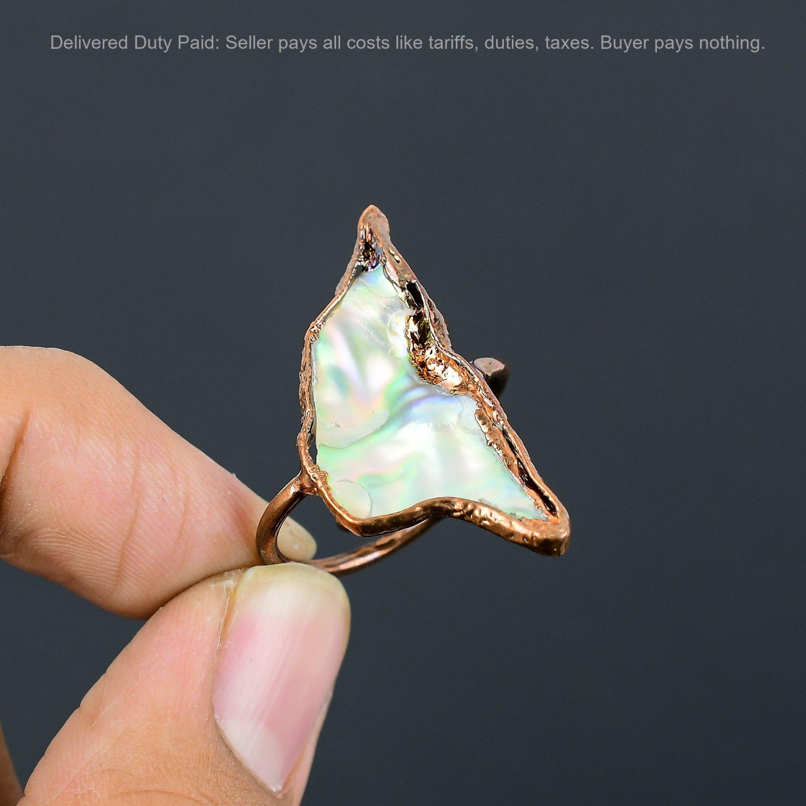 Natural Abalone Shell Stackable Wife Electroformed Promise Statement Ring Copper