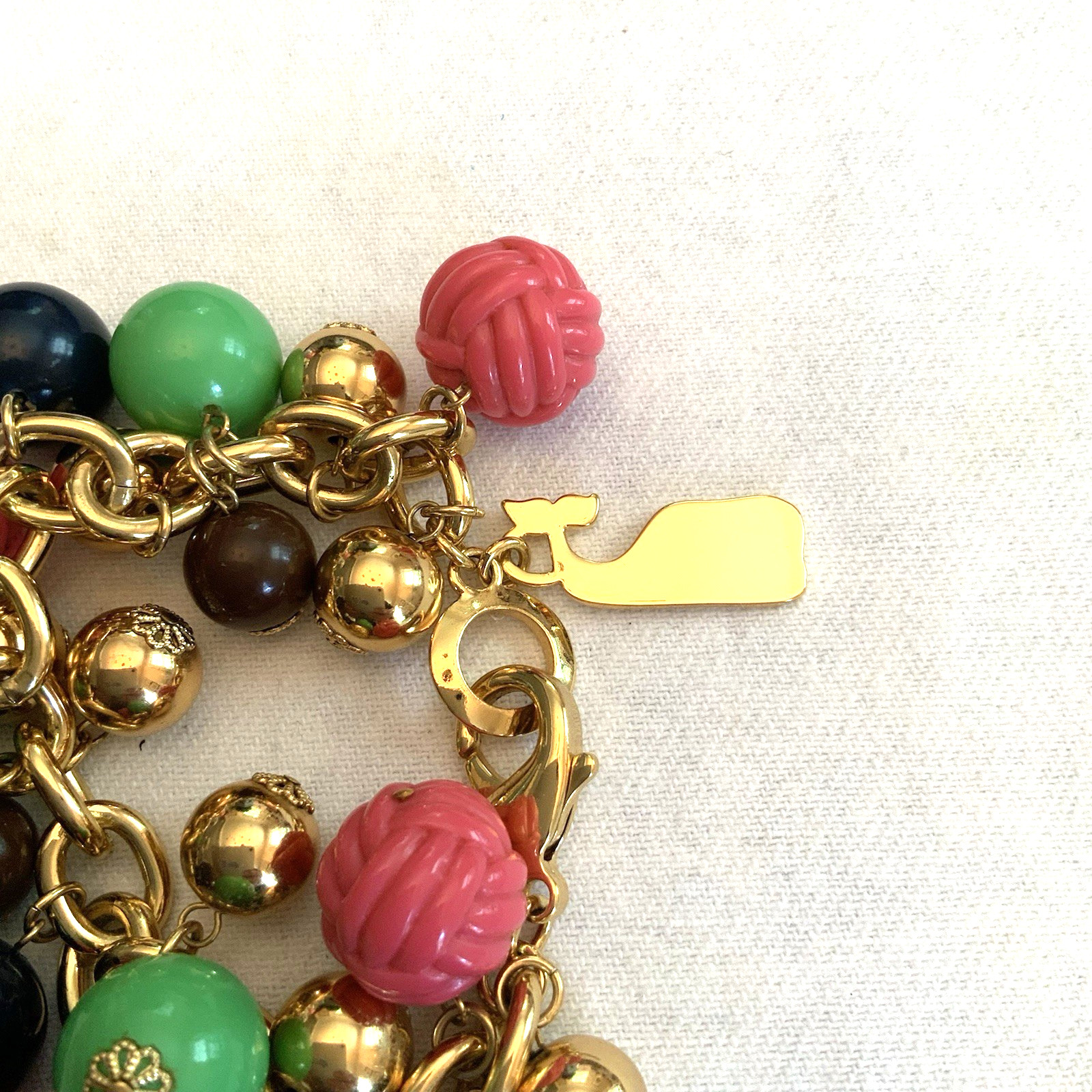 VINEYARD VINES Preppy Pink Green Nautical Knot Chunky Dangle Charm Bracelet