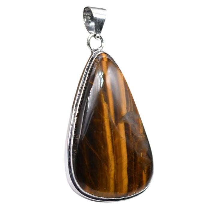Tiger Eye Natural Gemstone Antique Silver Plated Pendant 2.5″ J 1074