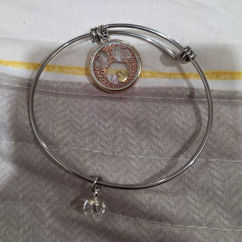 Disney Silver-Tone Wire Bangle Bracelet Adjustable Round Crystal Charm