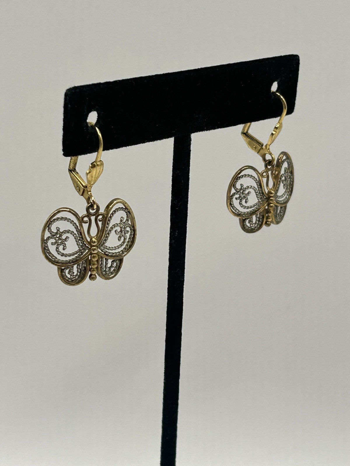 Pair Of Palmbeach 18k Gold-Plated Two-Tone Filigree Butterfly Drop Earrings Boho