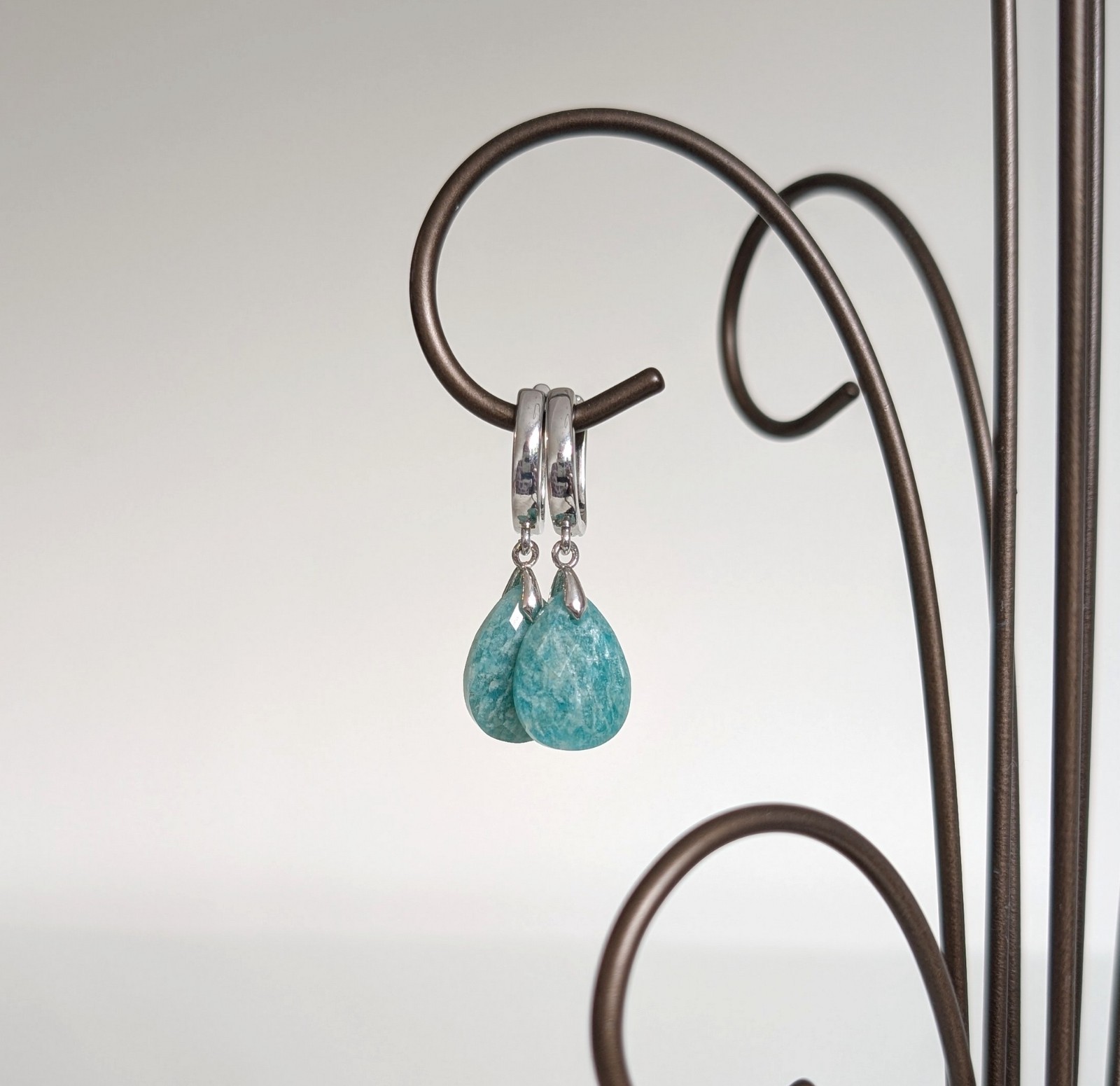 Amazonite Earrings, Sky River Stone, Natural Stone Dangle Drop Earrings, Handmad