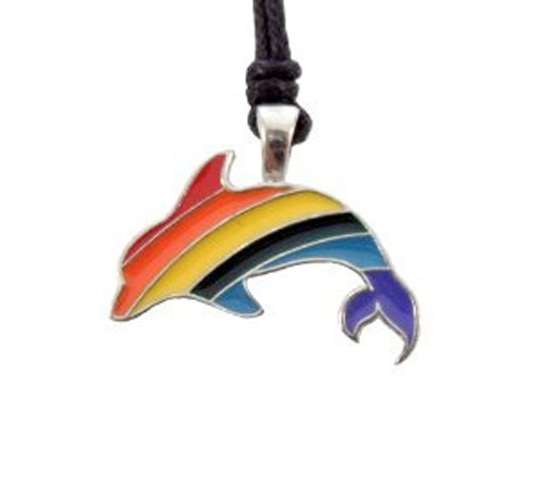 Pride Shack – Pewter Rainbow Dolphin Pendant – Lesbian & Gay Pride LGBT Necklace