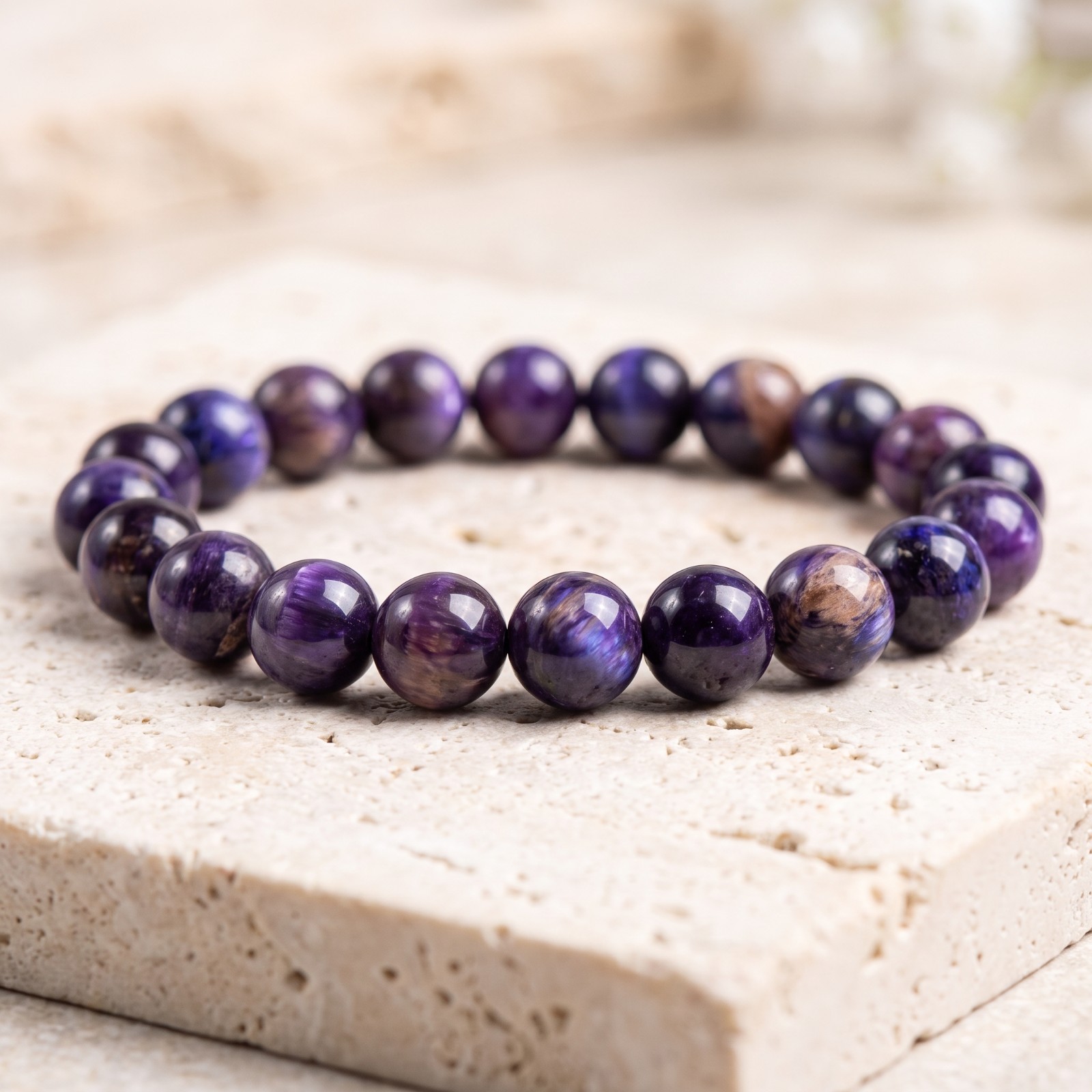 Genuine Sugilite Beaded Bracelet Natural Stone Smooth Round Stretch Boho 8mm