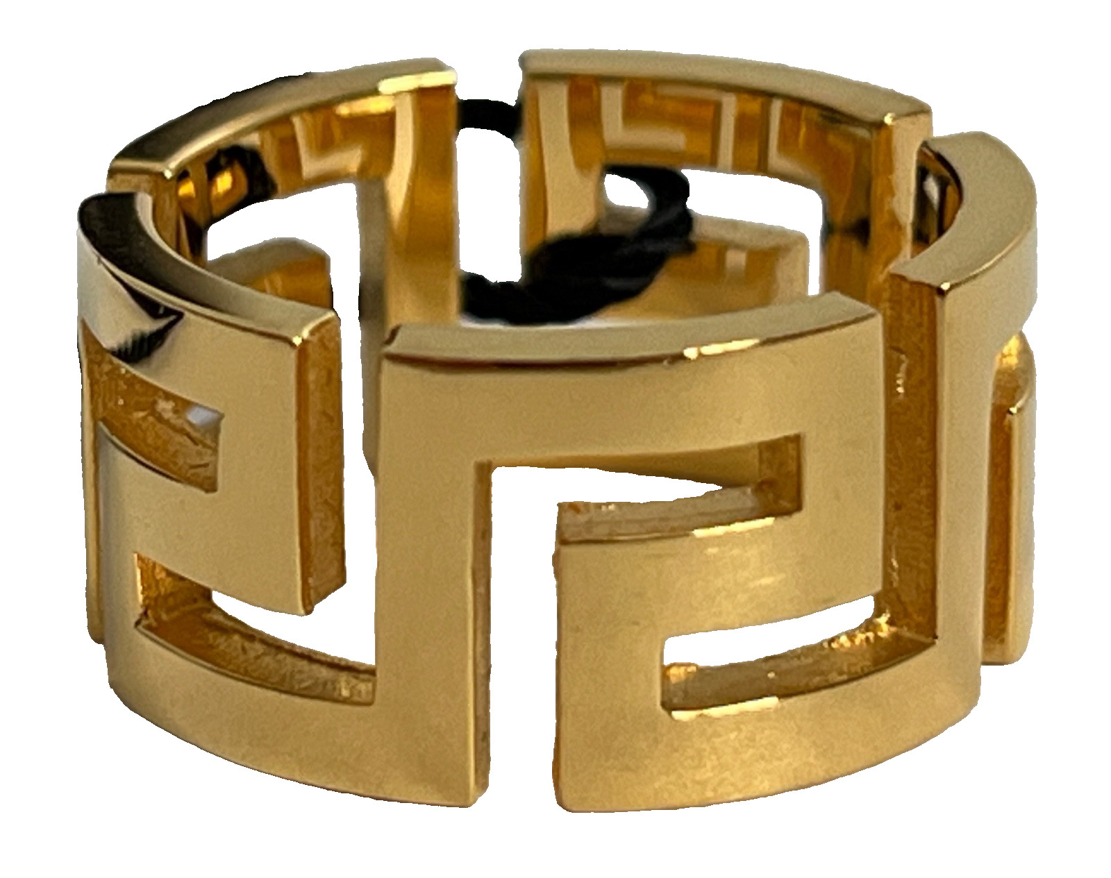 NIB Versace Greca Greek Key Logo Gold Cut Out Wide Band Ring Sz 19 US 8.5 $495