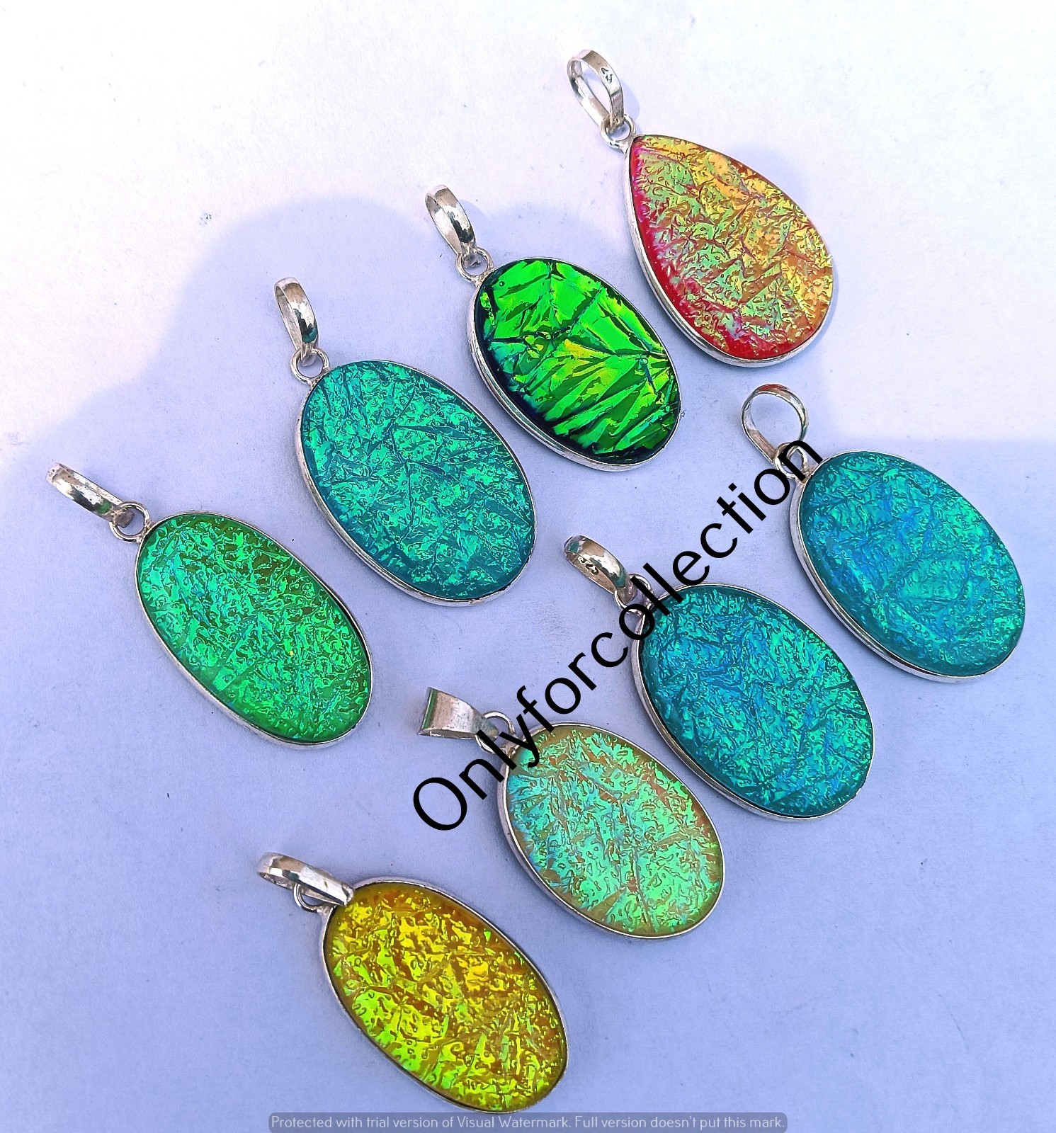 Dichroic Glass Gemstone 925 Sterling Silver Plated Pendants Lot Jewelry