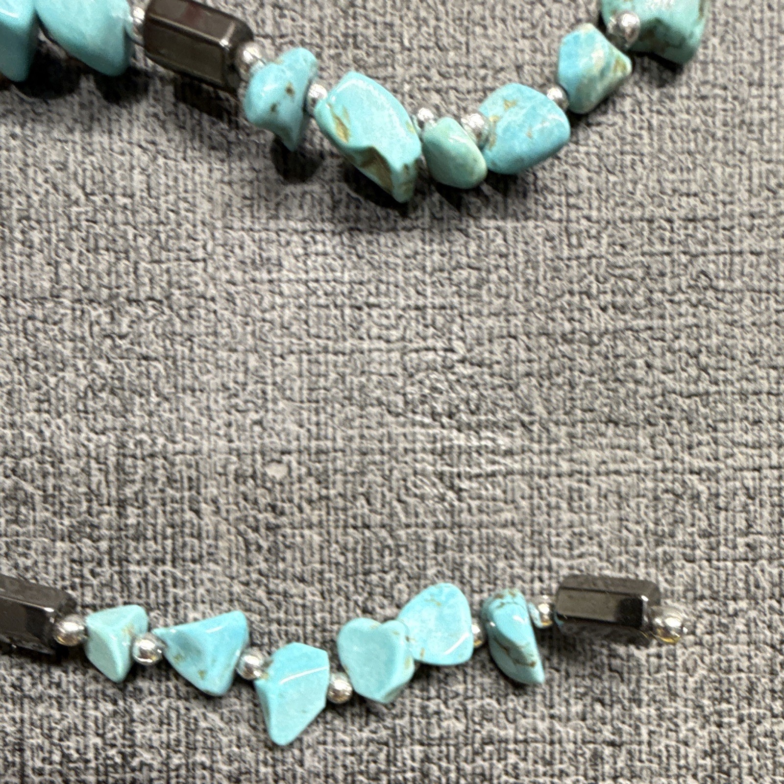 Turquoise Chip & Hematite Beaded Necklace With Magnetic Links