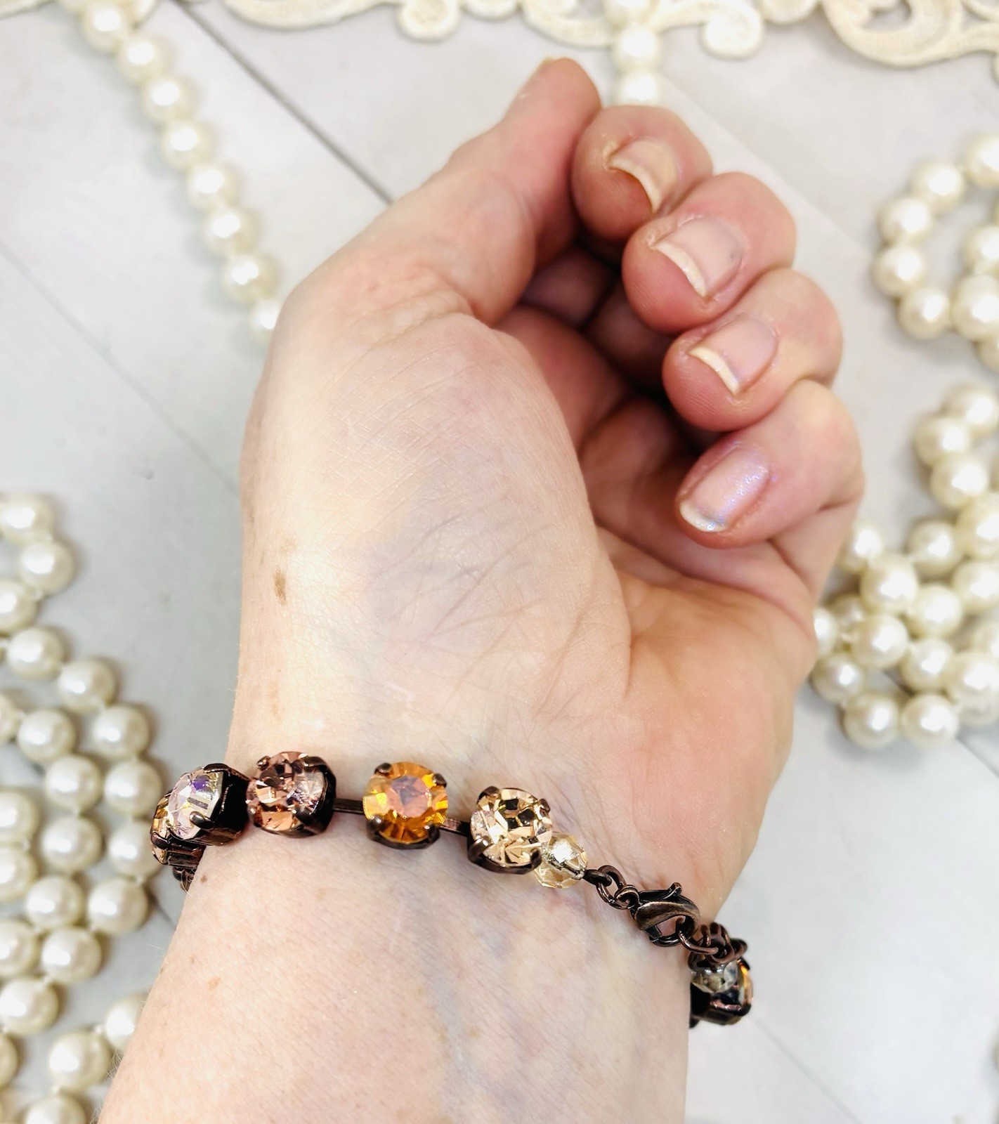 8mm Copper Plated Silken Light Peach And Apricot Cup Chain Bracelet