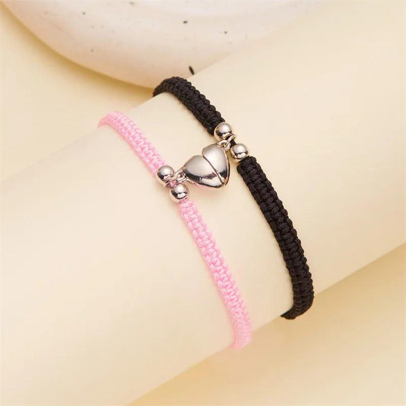 2pcs Magnetic Couple Bracelets Love Heart Shaped Matching Attraction Cat Kitten