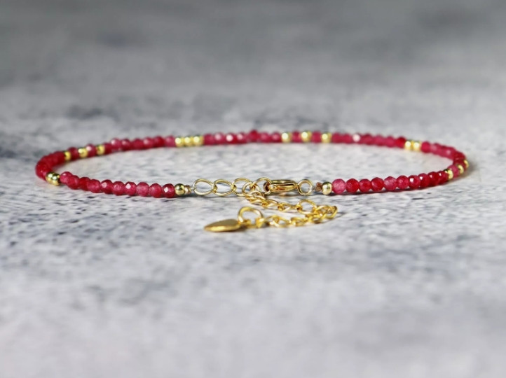 2025 NEW! Ruby 2MM Beaded New Gemstone Crystal Women Bracelet Gift for Mother