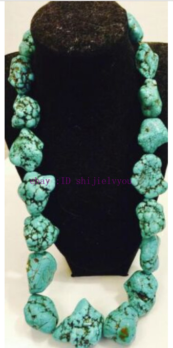 14x16mm New Turkey Natural turquoise necklace 25 inches silver clasp