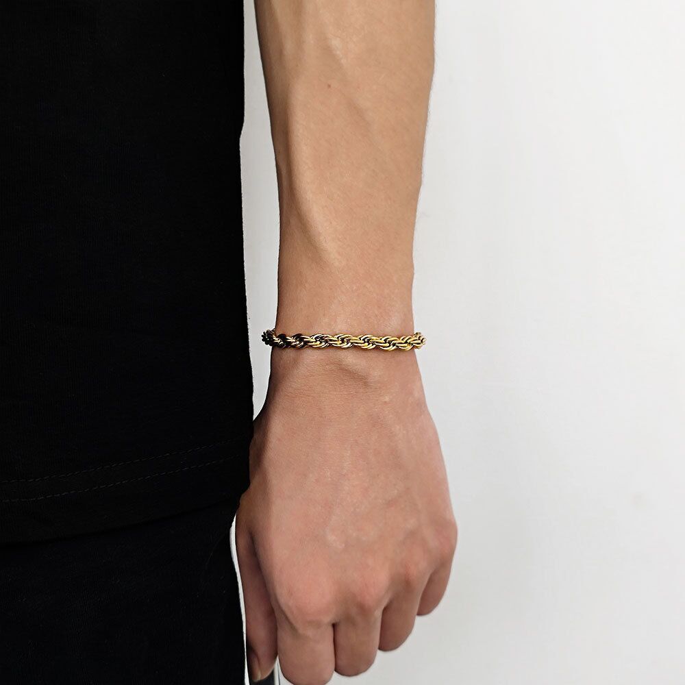 3-7mm Woman Man 18k Gold Plated Stainless Steel Rope Chain Bracelet Bangle 7-9”