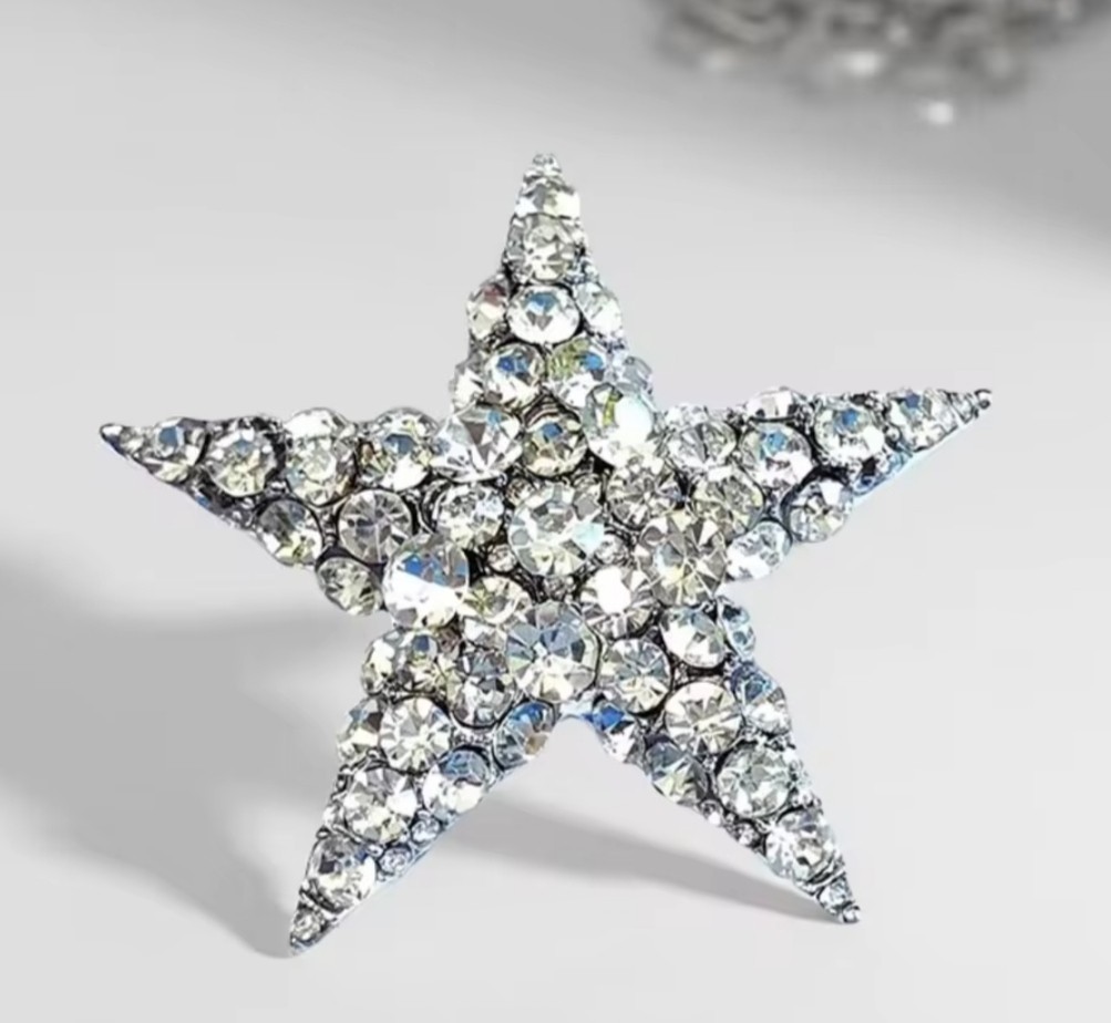 CLEAR CRYSTAL RHINESTONE SILVER STAR PIN BROOCH PENDANT~CHRISTMAS HOLIDAY GIFT