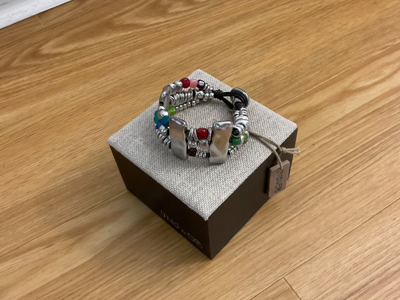 Estate Sale Uno de 50 Silver-plated,Leather, Multi Color Beads Bracelet “Atlas”
