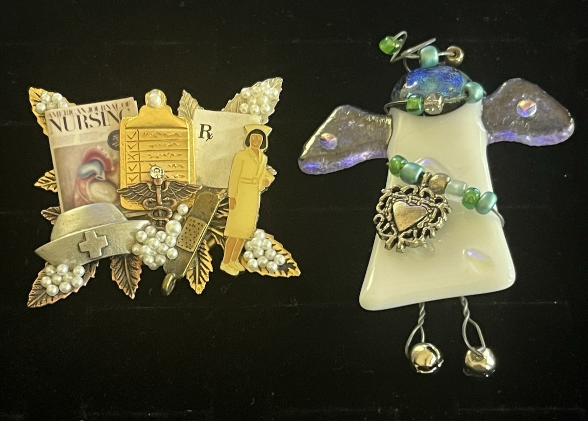 Women’s Nurse Angel Brooch Pin Handmade Artisan Lot of 2
