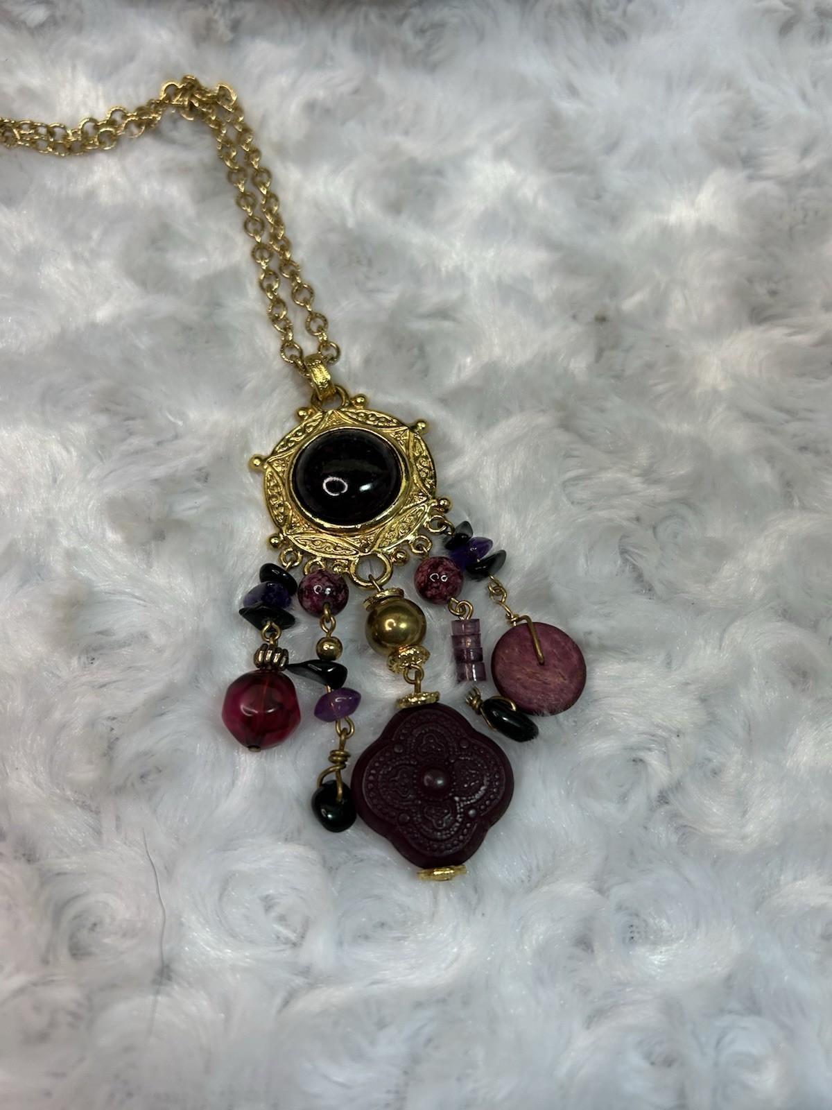 Express Gold Tone Necklace 36” W Black Purple Goldtone Free Shipping!