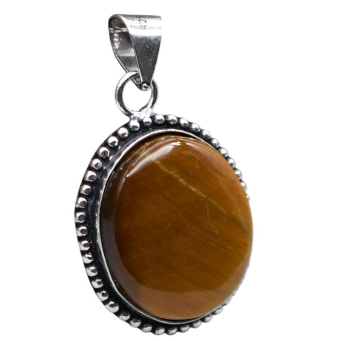 Tiger Eye Natural Gemstone Antique Silver Plated Pendant 1.5″ J 1076