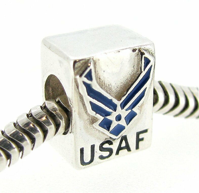 Sterling Silver America US Air Force Patriotic Bead for European Charm Bracelet