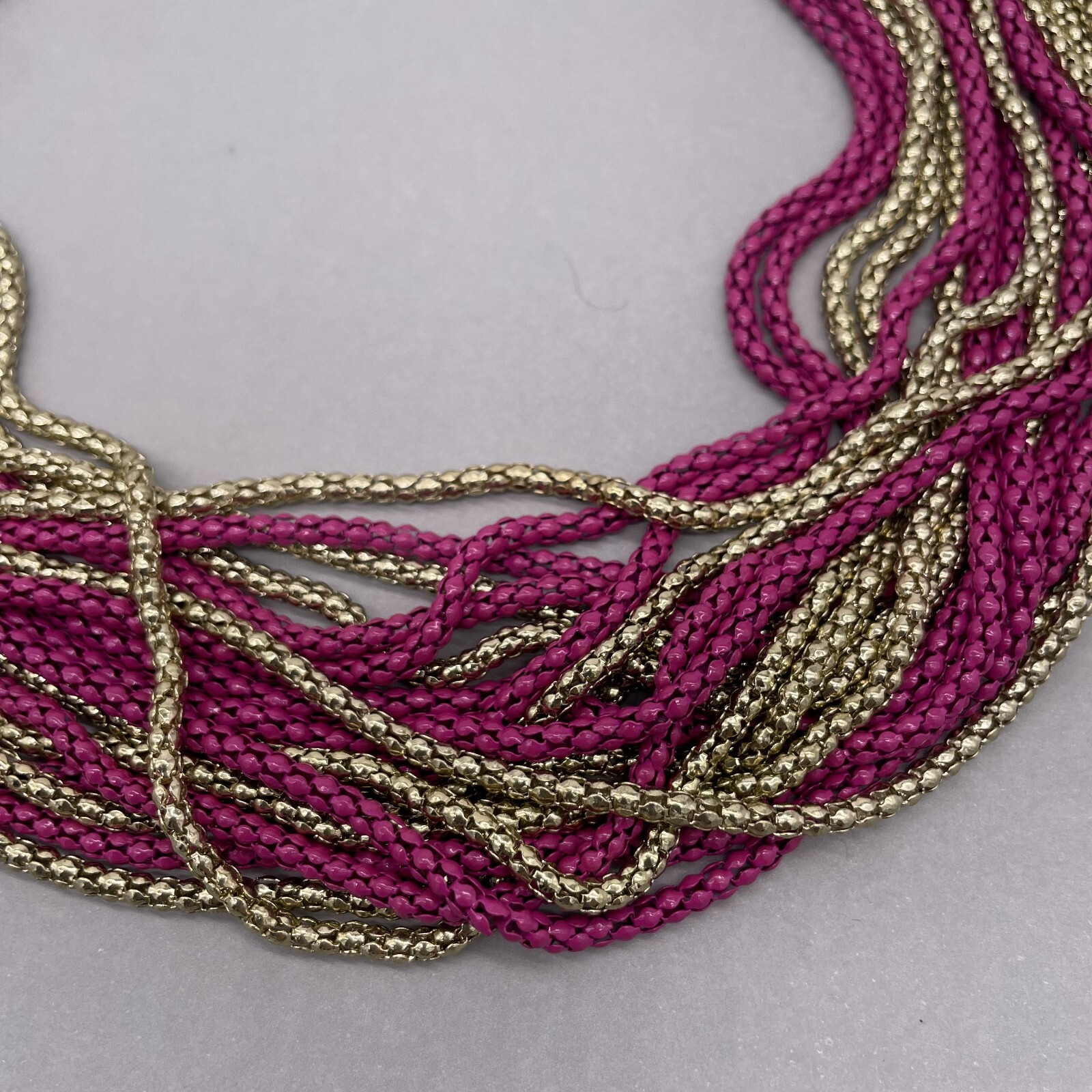 Multi Strand Popcorn Chain Necklace Lobster Closure Purple Gold Tone 19-22 Inch