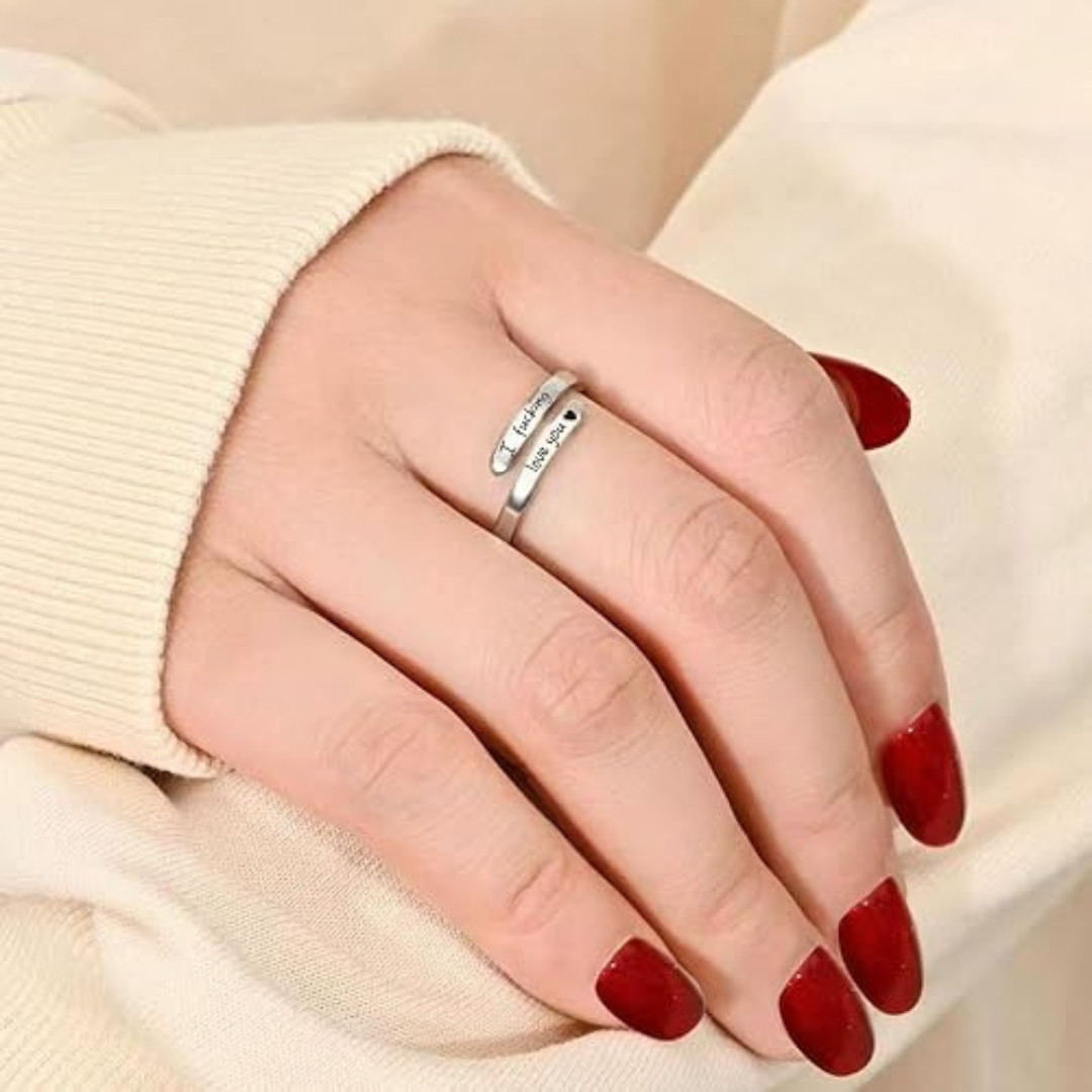 I F♡Cking Love You Ring for Women, Hope Rings Adjustable Stainless Steel Silver