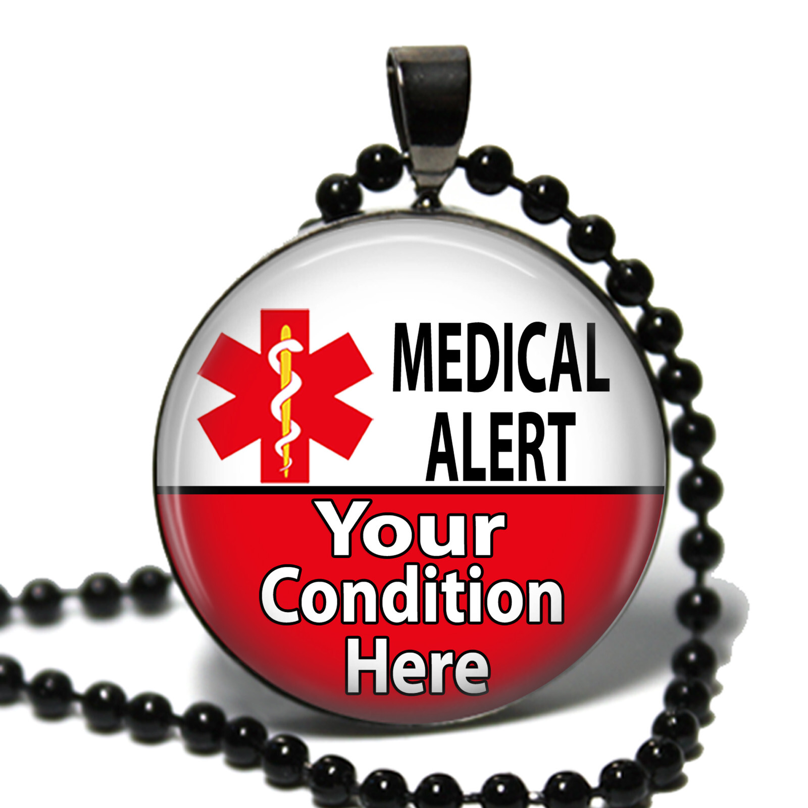 Personalized Medical Alert Necklace Your Medical Condition Handmade with Chain