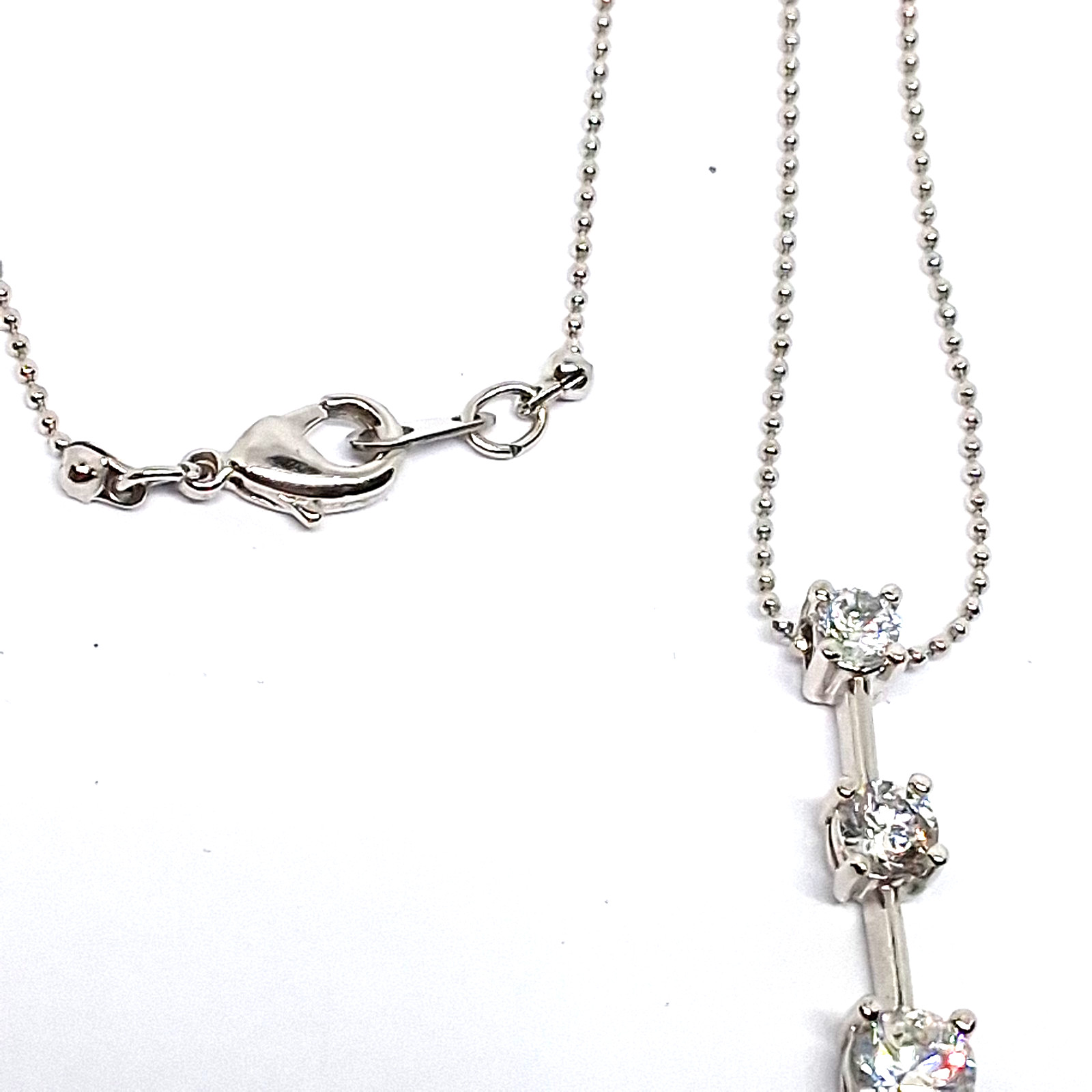 Silver Tone Three Stone Drop Pendant with 14 Inch Chain Necklace