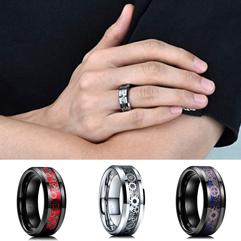 Unique Gear Ring Men Stainless Steel Titanium Gold Silver Black Ring Sizes 6-13⇓