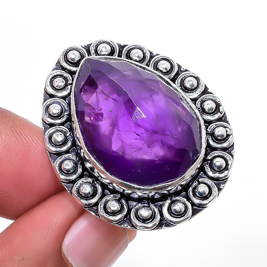 African Amethyst Sage Gemstone 925 Silver Plated Jewelry Ring s.7 M1576