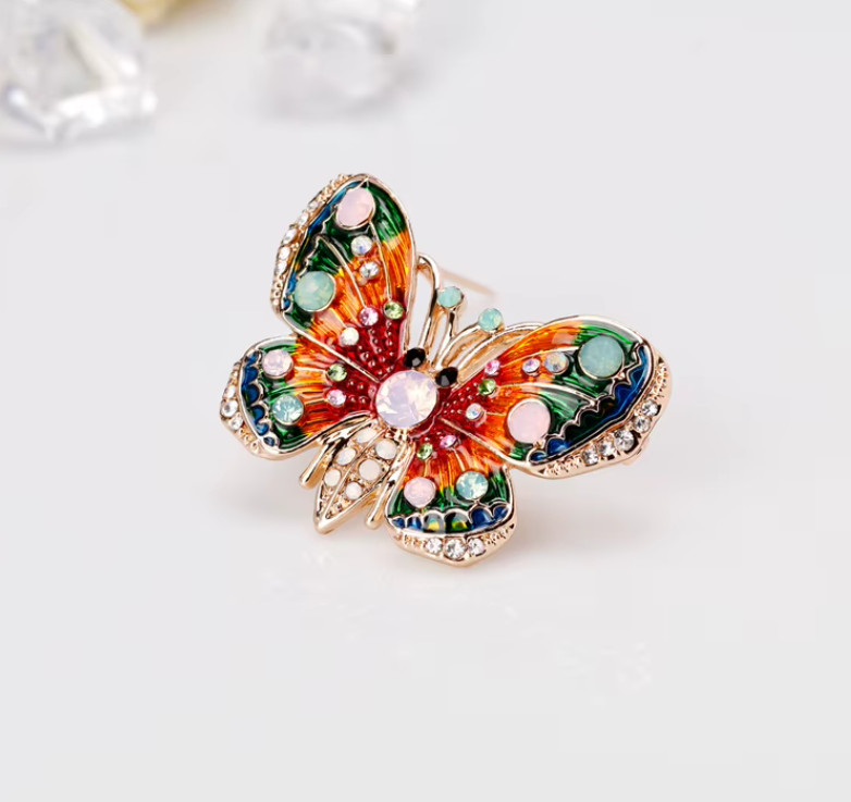 Women Vintage Butterfly Fashion Brooches Pins Crystal Enamel Insect Jewelry Gift