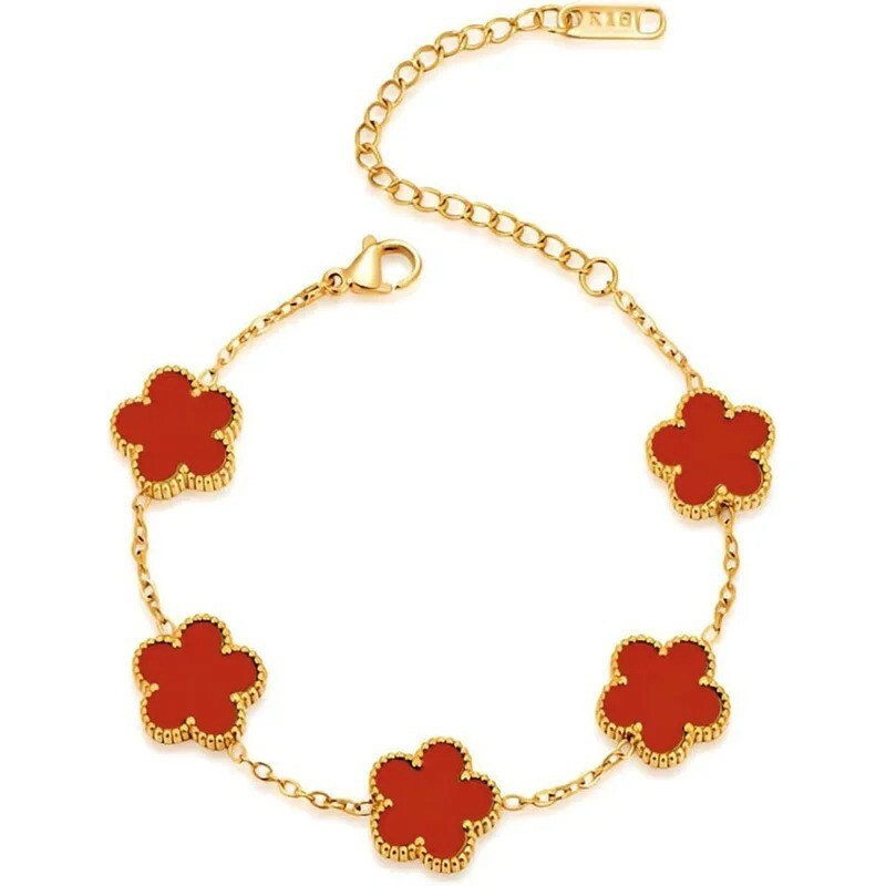 14K Gold Plated Five-leaf Clover Link Bracelets White BlackBlue Gold Red Green