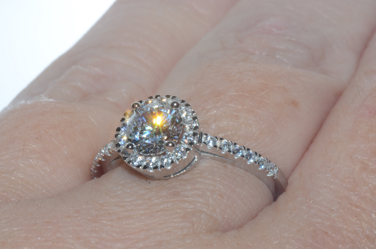 Sterling Silver Cubic Zirconia Ring 6mm Round Center Stone with Accent Stones