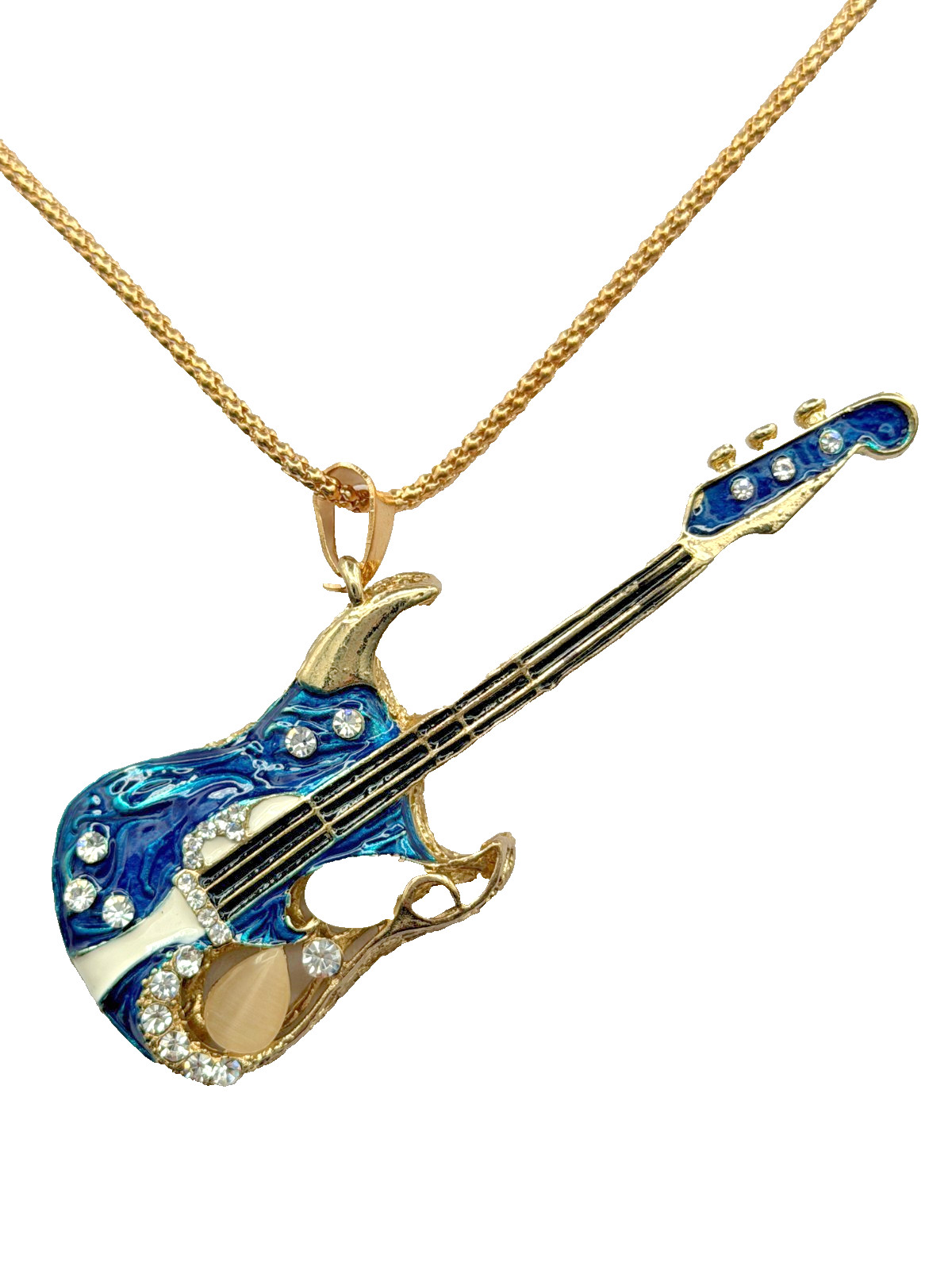Betsey Johnson Blue Guitar Musician Pendant Necklace Music | 28in
