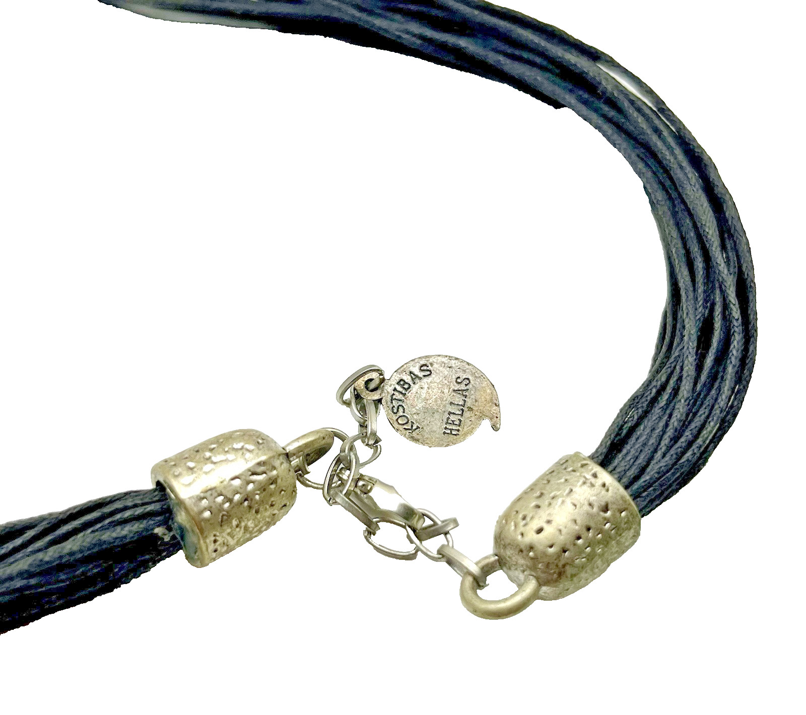 Kostibas Hellas Pendant Necklace Choker Silver Pewter Hammered Swirl 16”- 18”