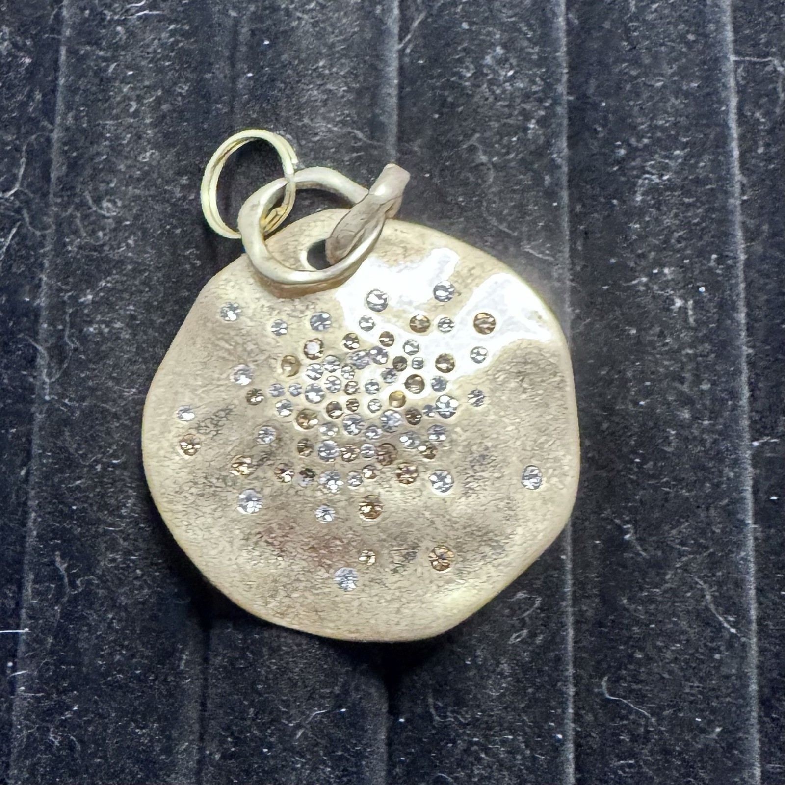 Gold Tone Pendant Round Clear And Gold Rhinestones