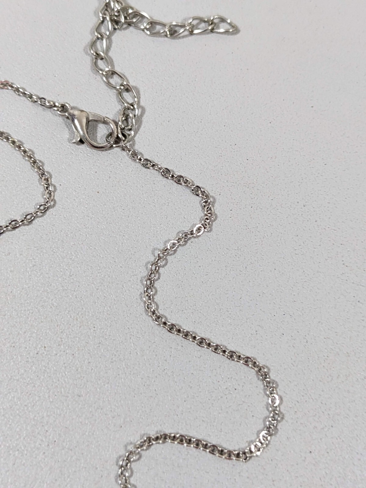 Silver Tone Green Faux Pearl Crystal Bar Pendant Necklace 19 inches