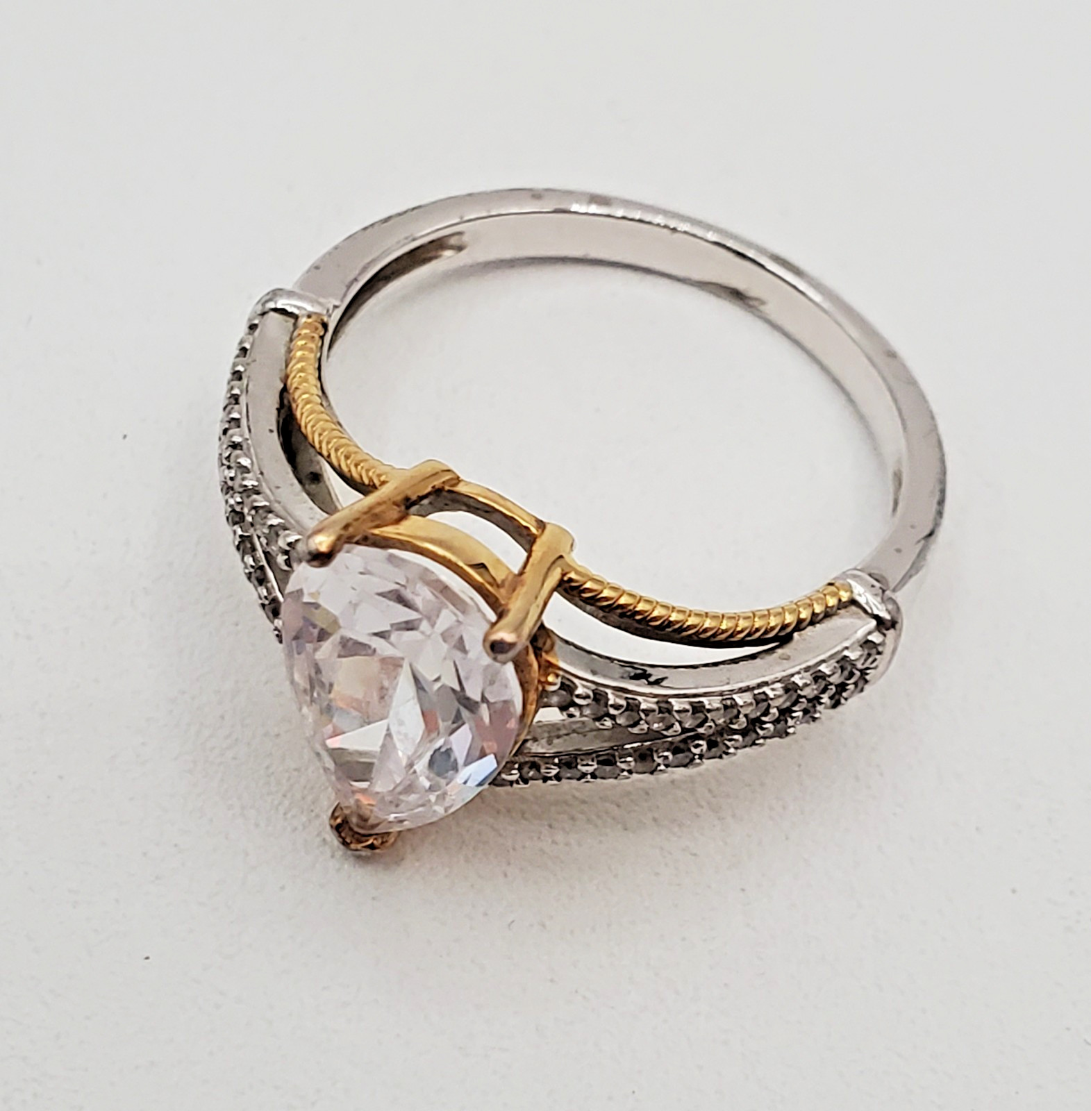 VTG 925 BGE Pear Shaped CZ Ring 8.5 Sterling Silver 4g Vermeil Split Shank