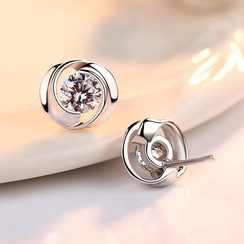 1 Ct Round Cut Simulated Diamond Women Fancy Stud Earrings 14k White Gold Plated
