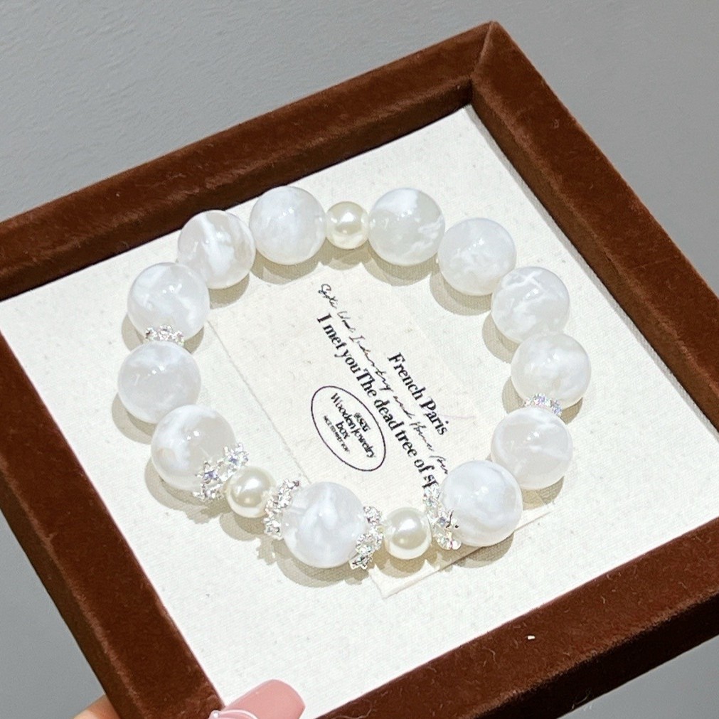 13mm Natural White Snowflake Phantom Crystal Beaded Handmade Bracelet