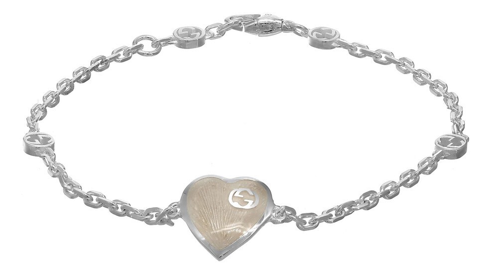 GUCCI Mother of Pearl Heart Sterling Silver Bracelet YBA645546003