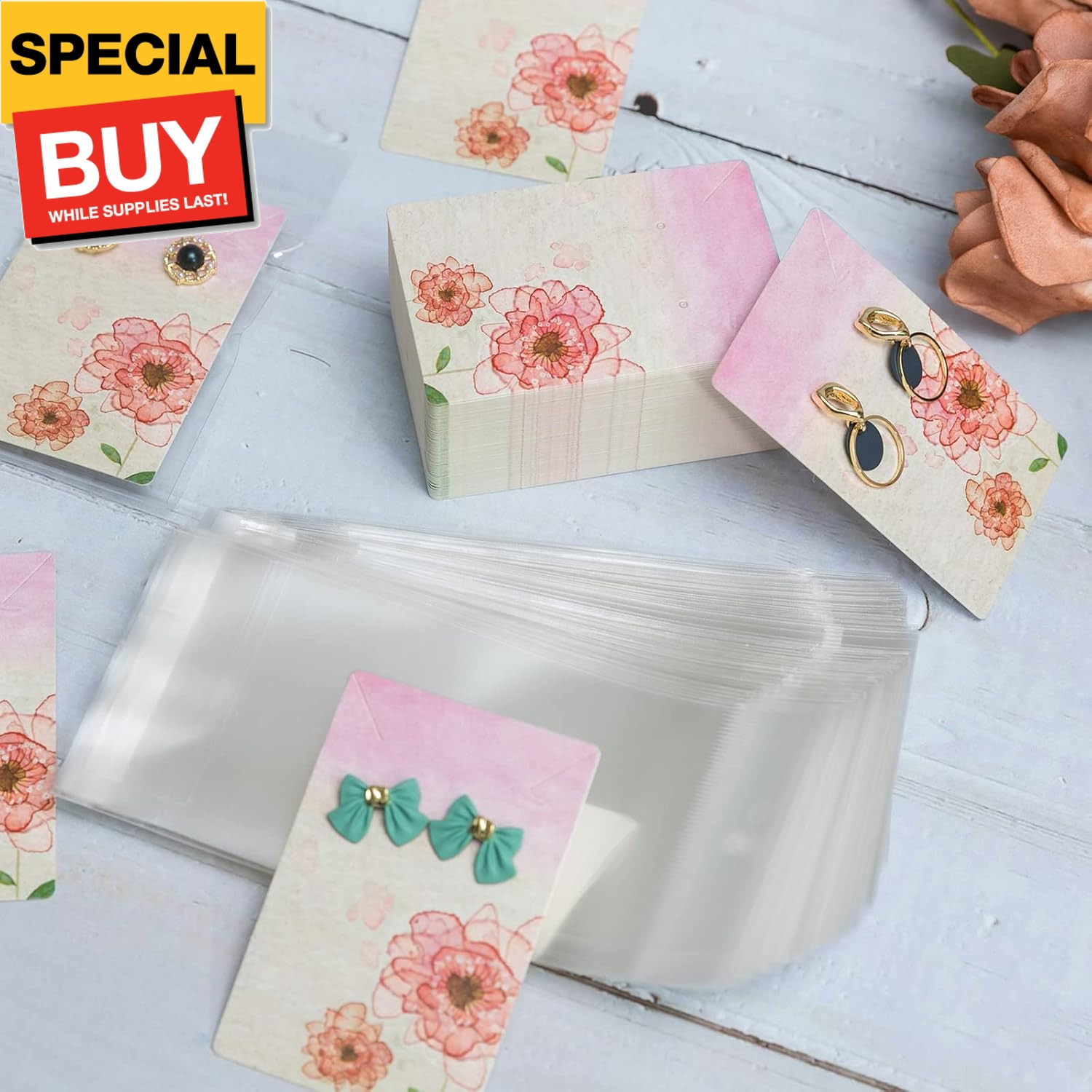 Necklace & Earring Display Cards – Jewelry Packing Holder Cards With Bags – 100P