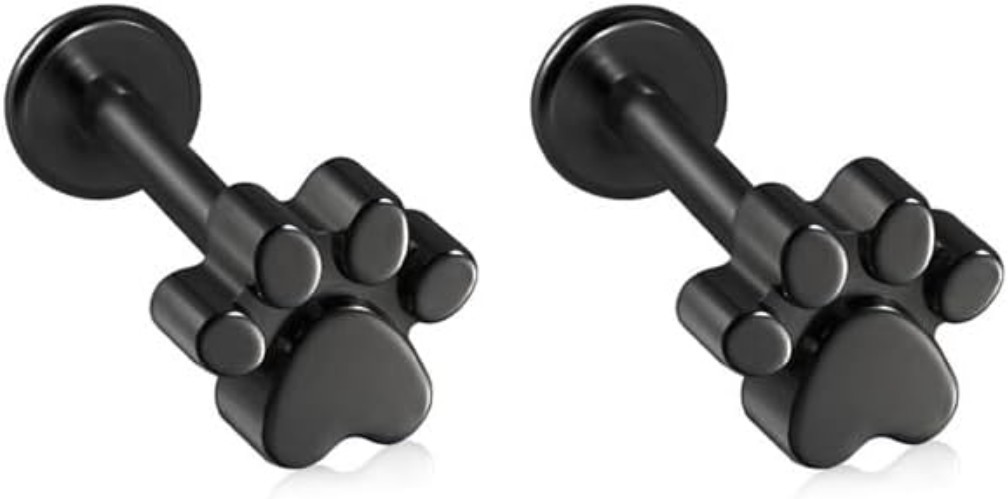 2Pcs 16G Stainless Steel Paw Cartilage Stud Earrings for Women Paw Print Flat…