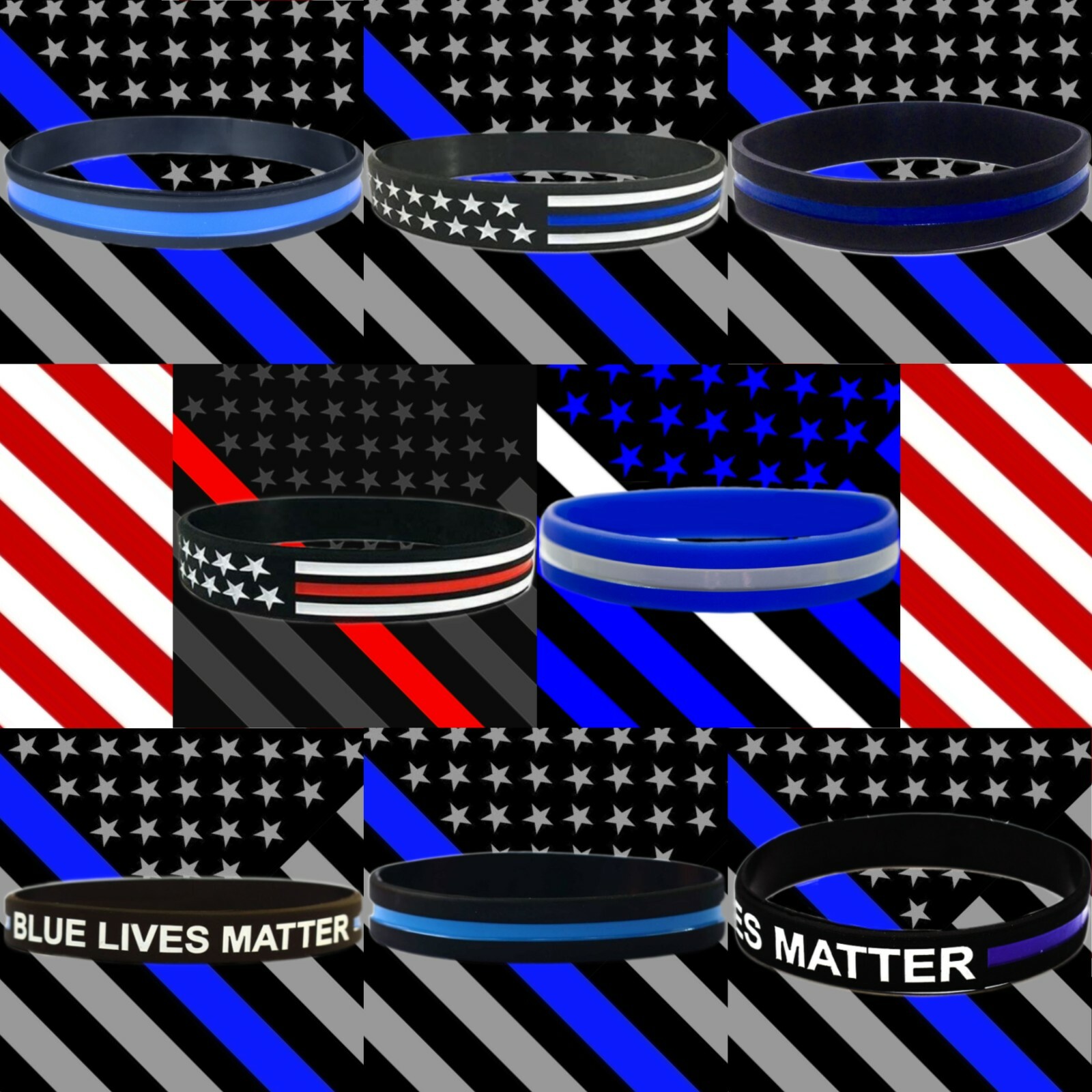 Support Law Enforcement Police Thin Blue Line Red White EMT Bracelets Wristbands