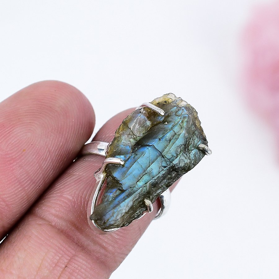 Rough Firey Labradorite 925 Silver Plated Handmade Ring Of Us Size 7