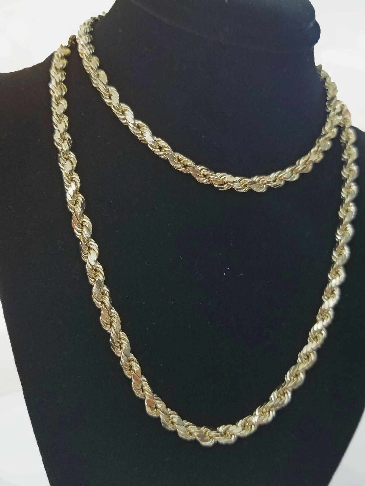 SOLID 10k Yellow Gold Rope Chain Necklace Diamond Cut 4mm 18 Inch Men Women