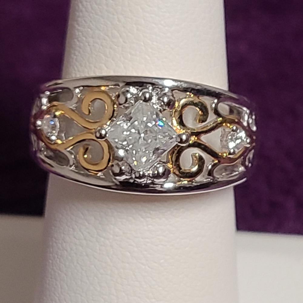 Moissanite Fire 0.86ctw Platineve & 14k Yellow Gold over Platineve 2 Tone Ring